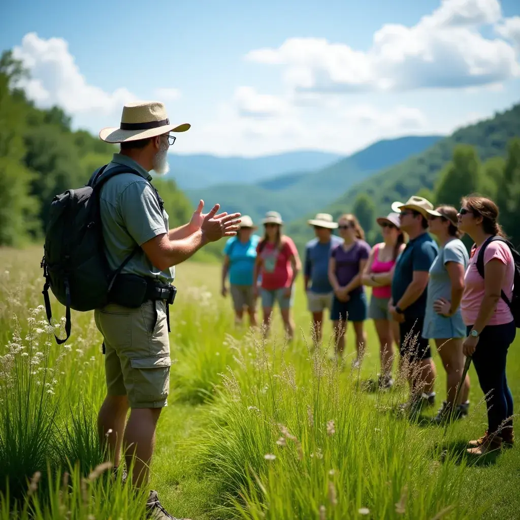 Солнечный день на тропе с туристами, исследующими природу